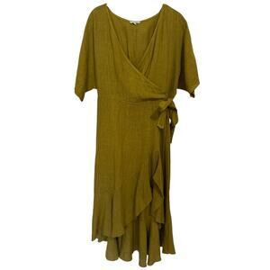 Vanessa Zani Olive Linen Dress Summer Sz M Italy Ruffle Hi Low Oversized